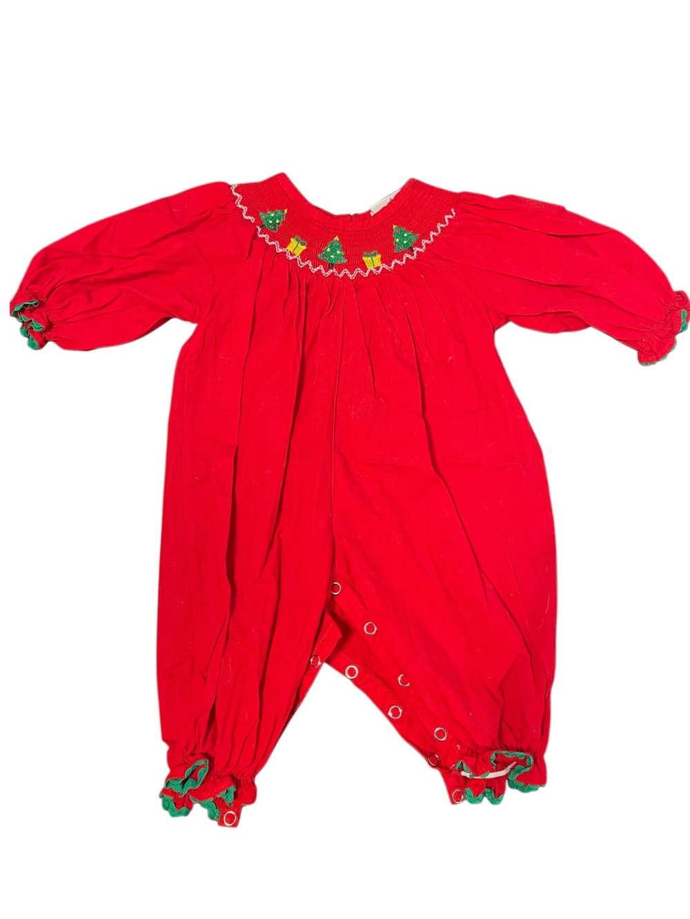 Red Christmas Baby Romper with Tree Smocking